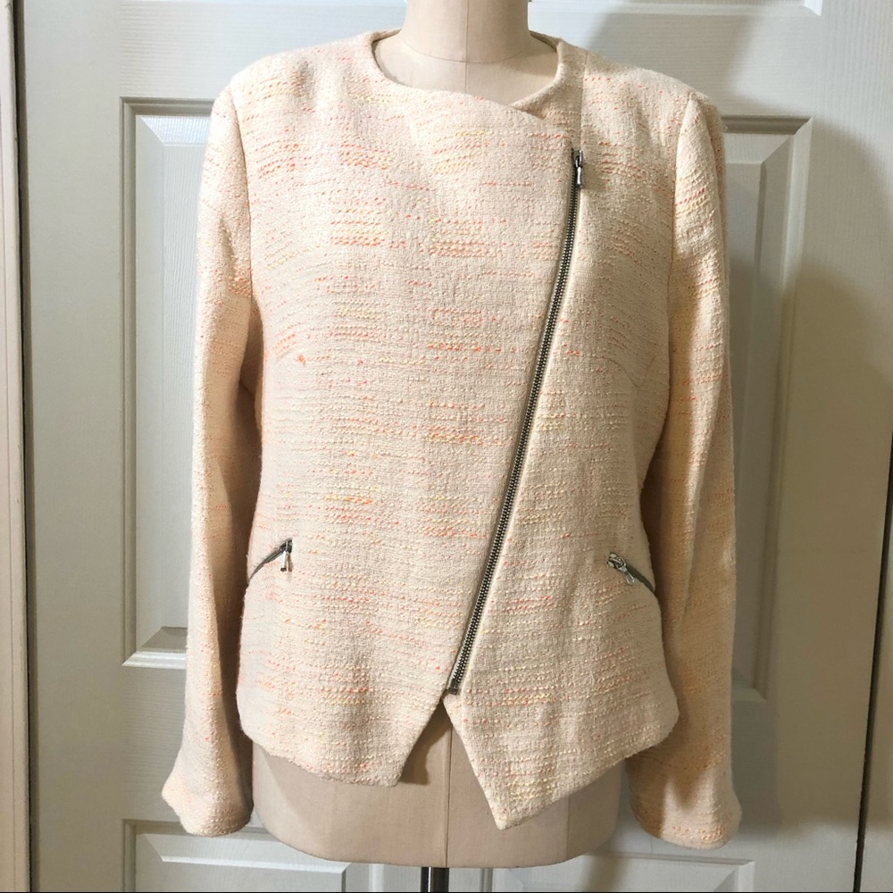 NEW Zara Biker Zip Pockets Lined Jacket Coat Blazer Size XL Cream Color